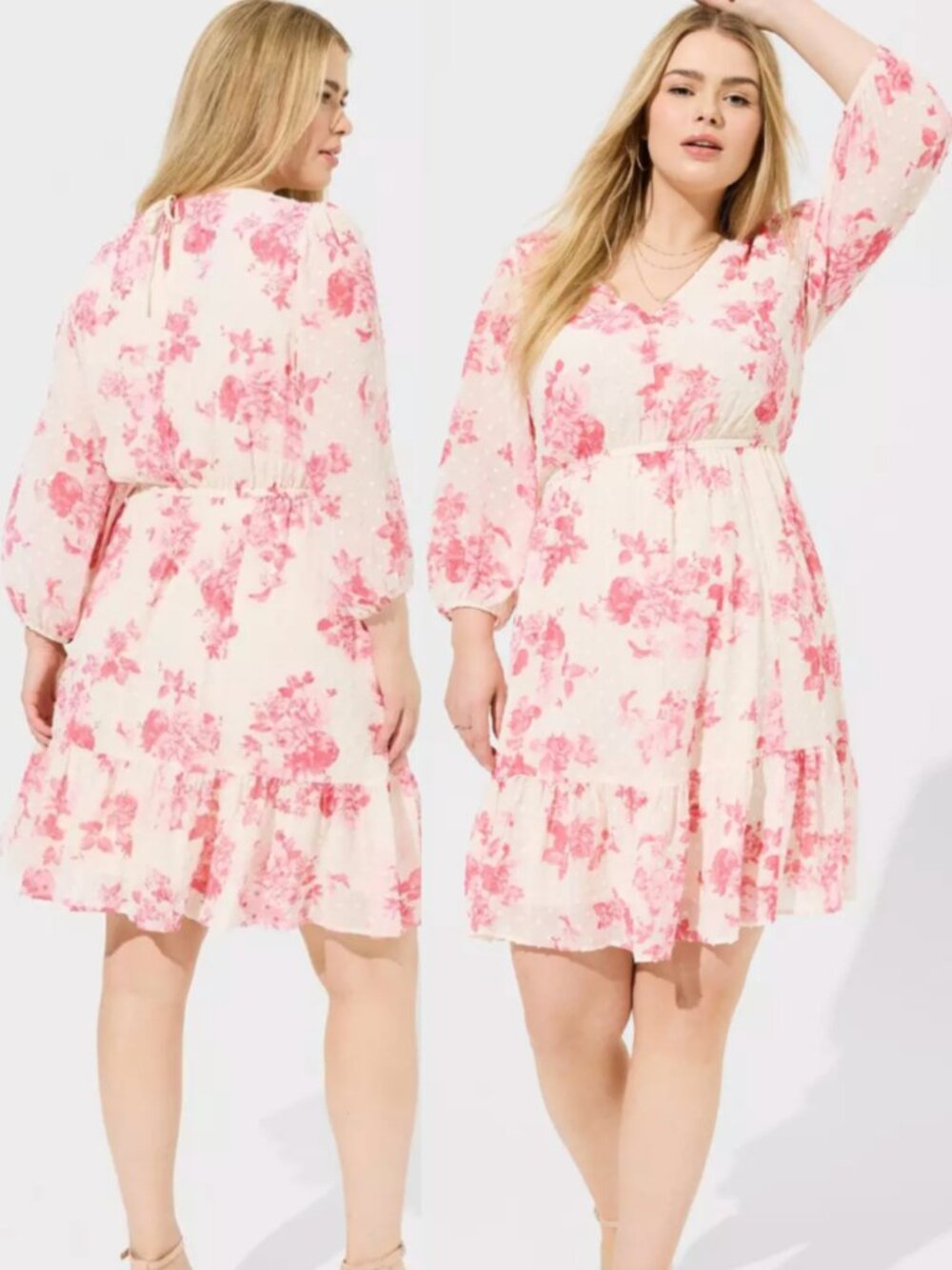NEW NWT TORRID 3 Plus Size Mini Clip Dot Babydoll Dress Cream Ivory Pink Floral